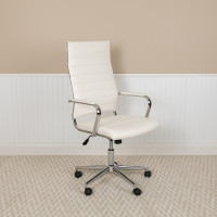 Flash Furniture BT-20595H-1-WH-GG High Back White LeatherSoft Contemporary Ribbed Executive Swivel Office Chair